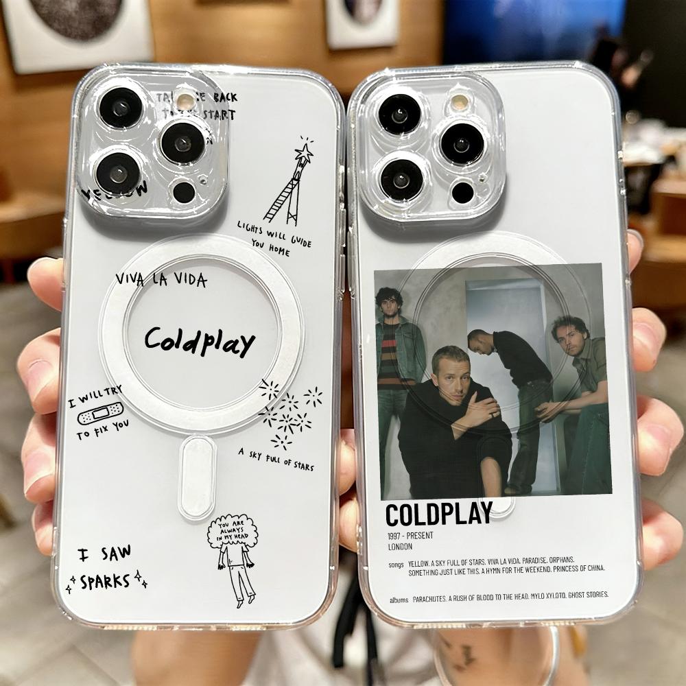 Wireless Charger - Coque de téléphone magnétique transparente C-Coldplay